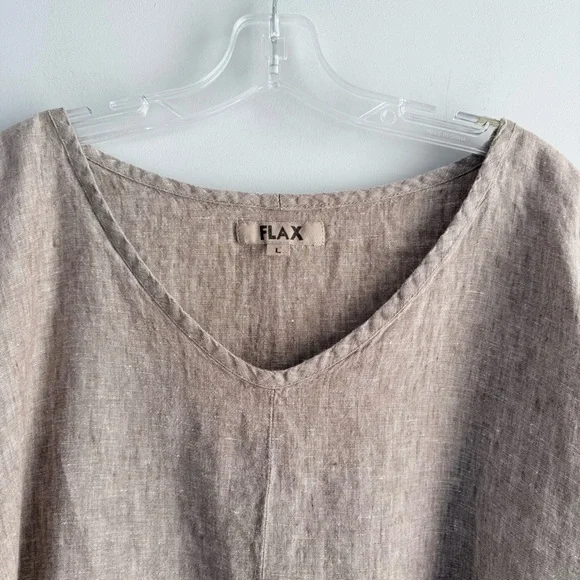 FLAX 100% Linen Oversized V-Neck Tunic Top L Lagenlook Bohemian Long Sleeves - Picture 9 of 14